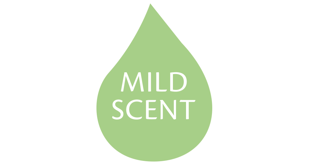 En grön droppe med texten "MILD SCENT" inuti.